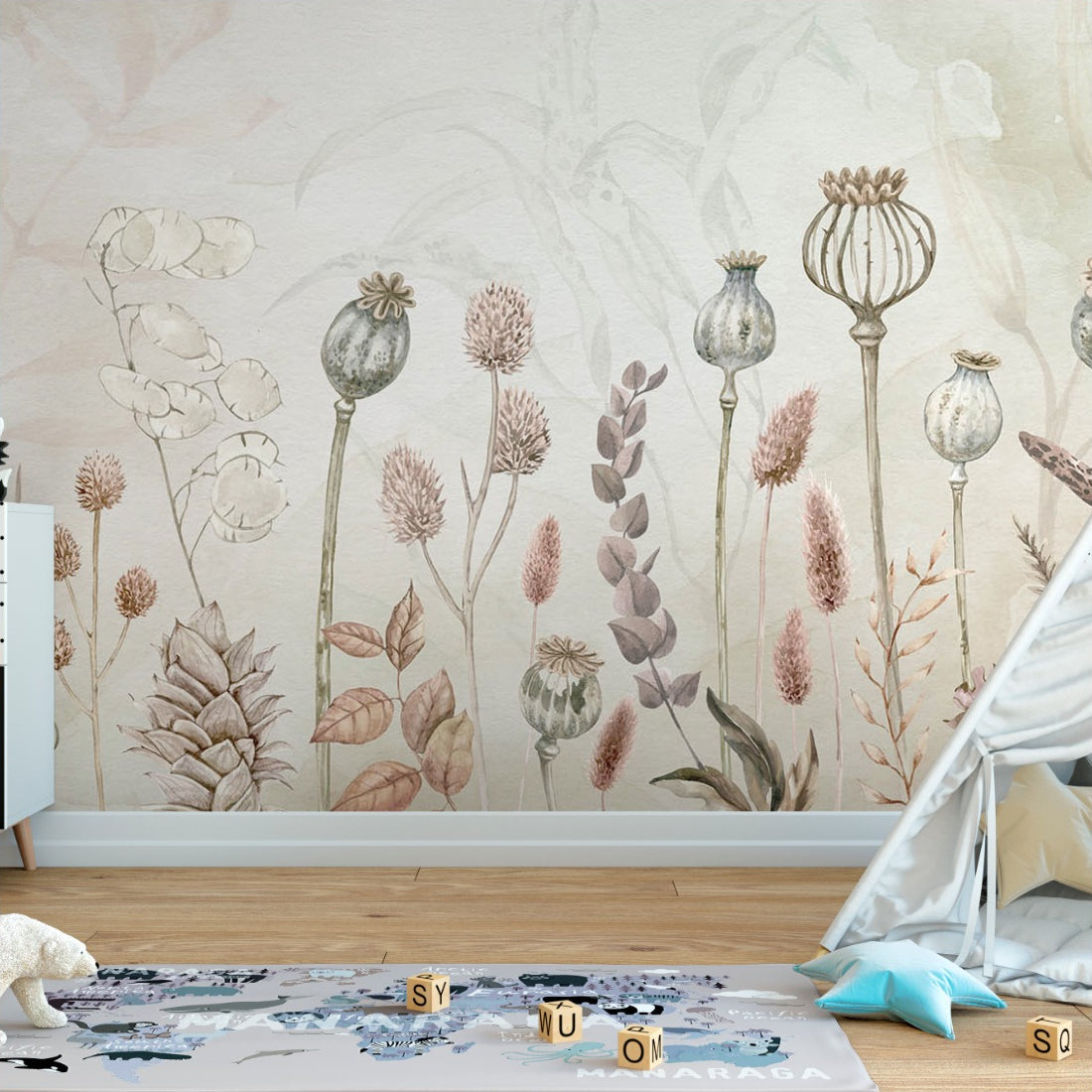 Autumn Flowers by Sir Edward wallpaper in a playroom - Pickawall