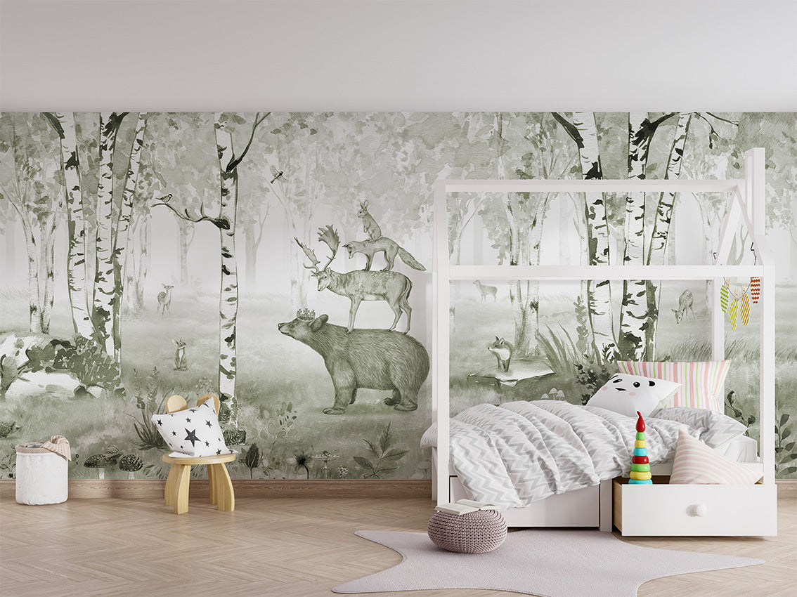Bear King Green by Kikki Belle wallpaper room view - Pickawall