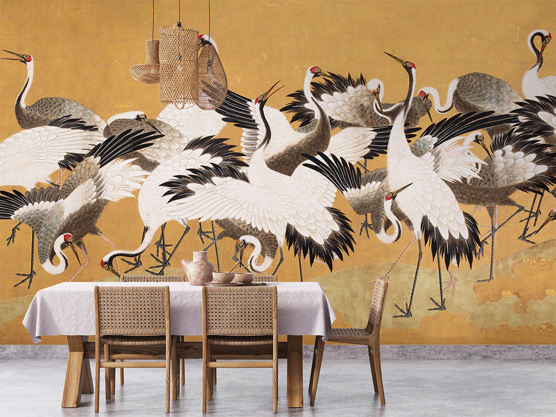 Crane Birds by Madam Blanc wallpaper room view - Pickawall
