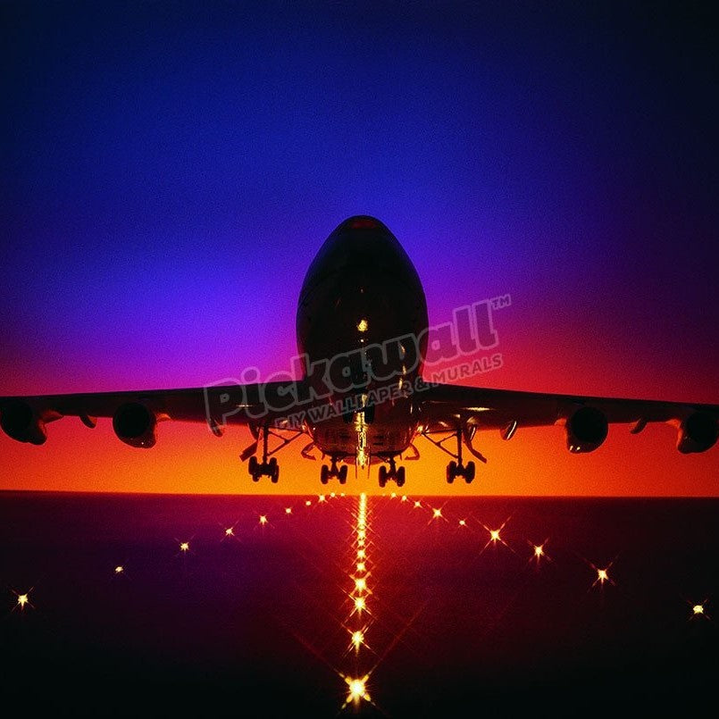 Plane lifting off from runway at dusk - Pickawall