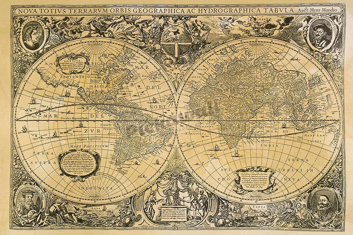 Sepia Vintage Map of The World - Pickawall