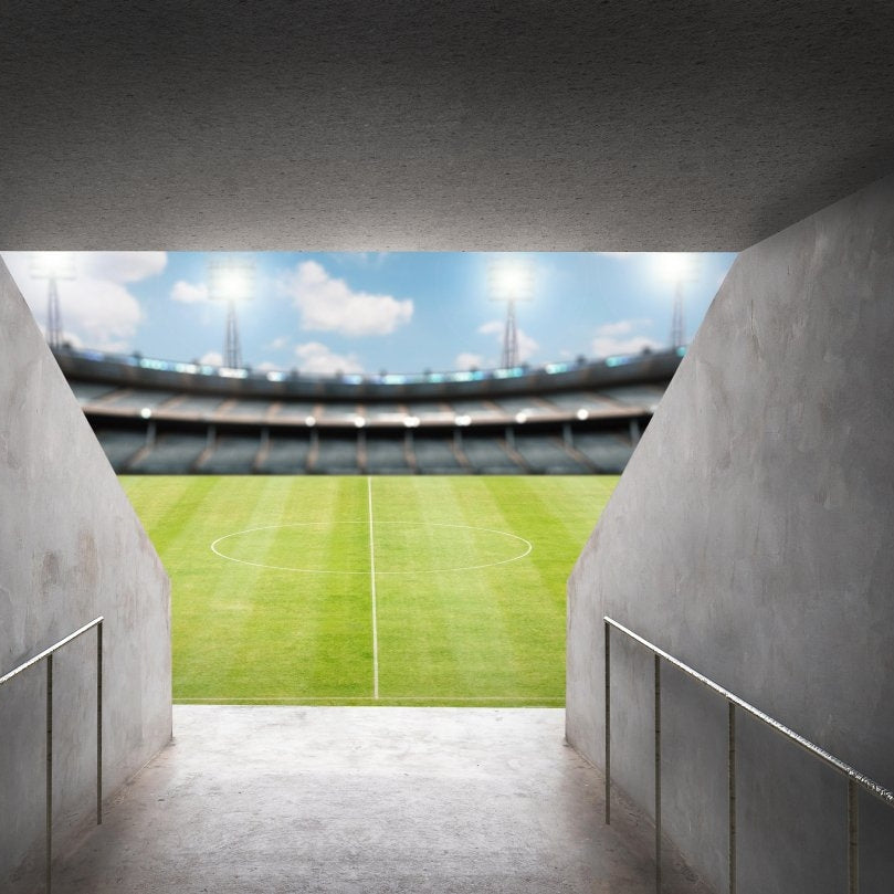 Tunnel in stadium with green field - Pickawall