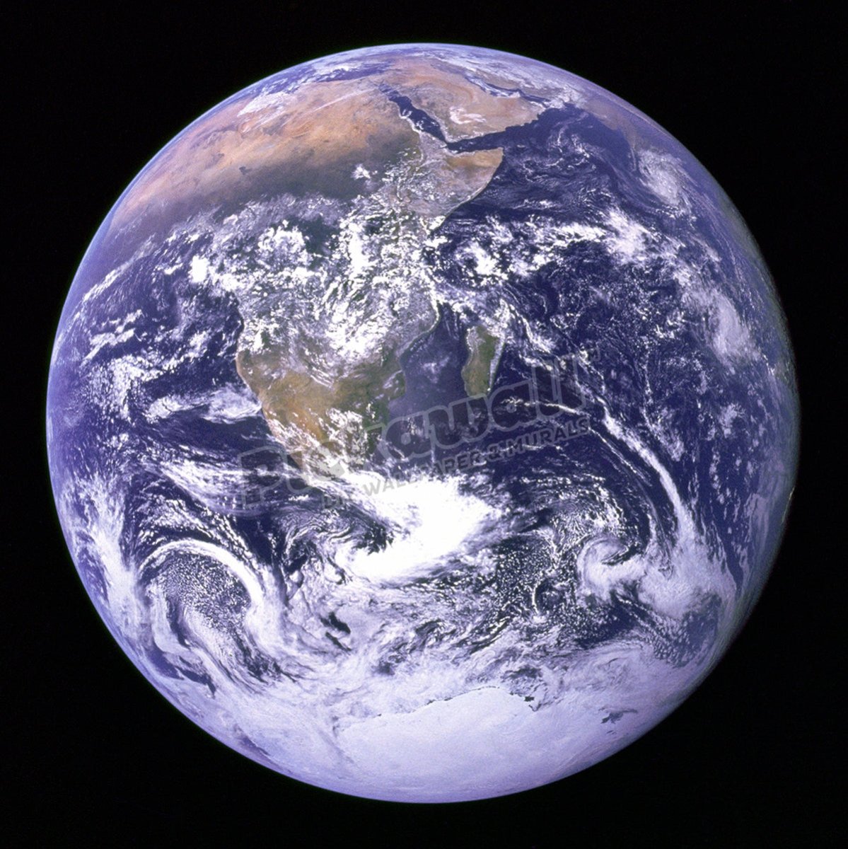 View of the Earth as seen by the Apollo 17 crew traveling toward the Moon. Date: 12/07/1972 - Pickawall