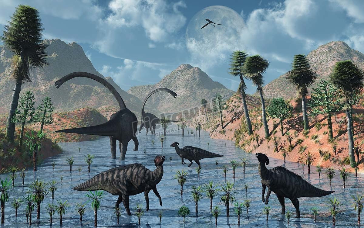 Watering Place. Sauropod & Duckbill Dinosaurs - Pickawall