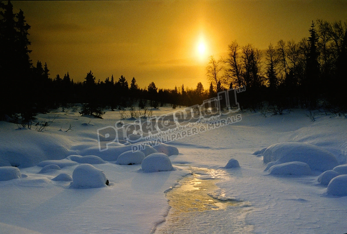 Winter landscape at sunset