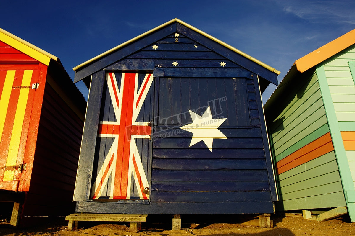 Beach hut painted with Australian flag