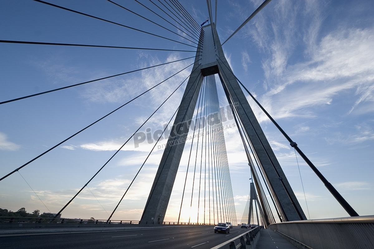Traffic on the Anzac Bridge at Dusk, Sydney, NSW, Australia.