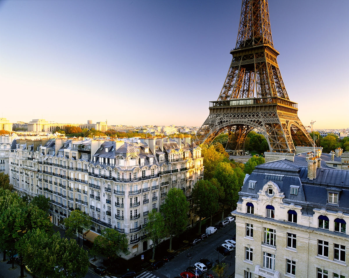 FRANCE PARIS EIFFEL TOWER VIEWED OVER ROOFTOPS