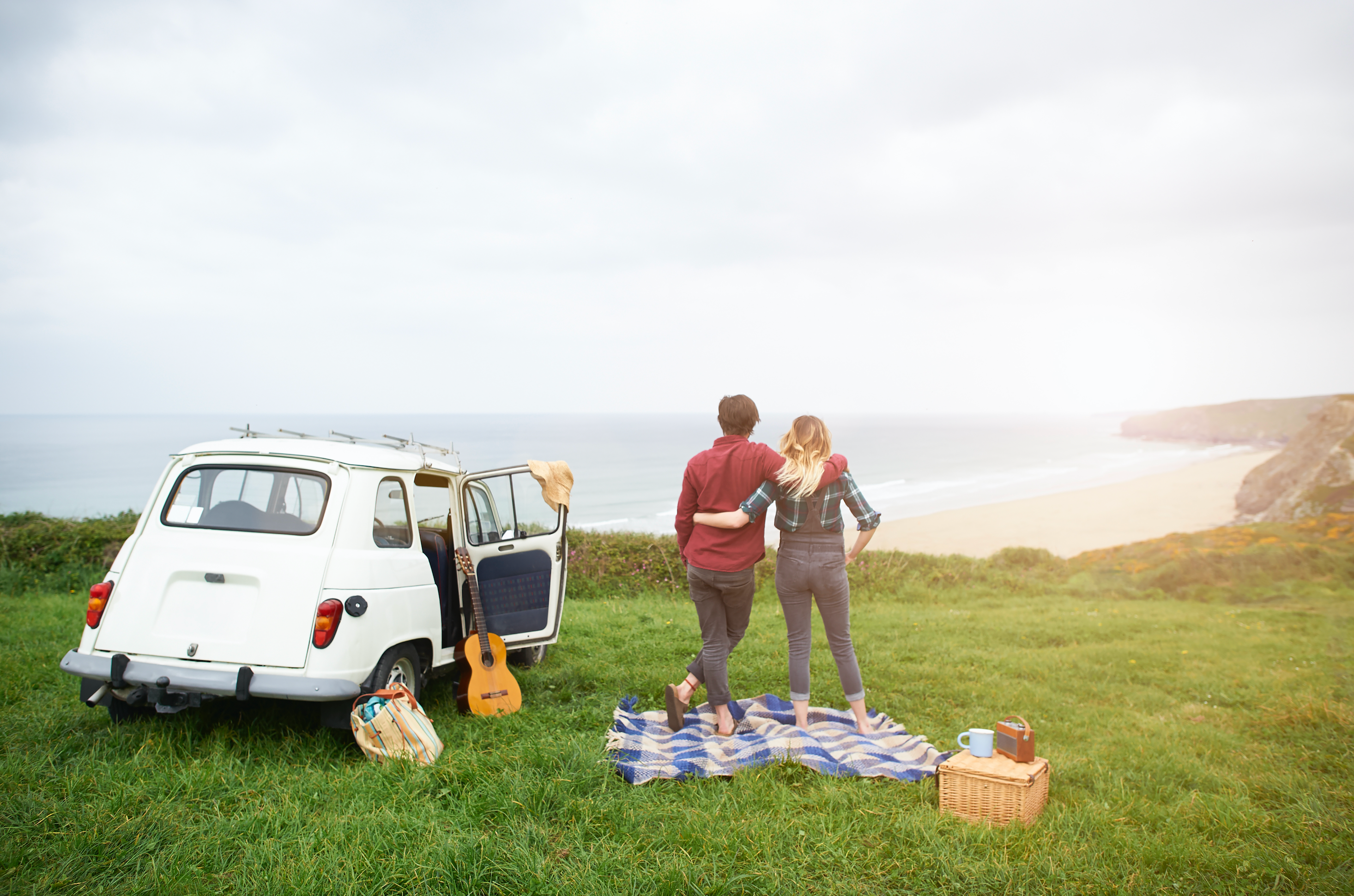 Hipster couple on a road trip