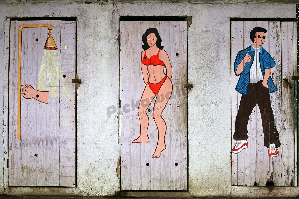 Colourful toilet and shower doors