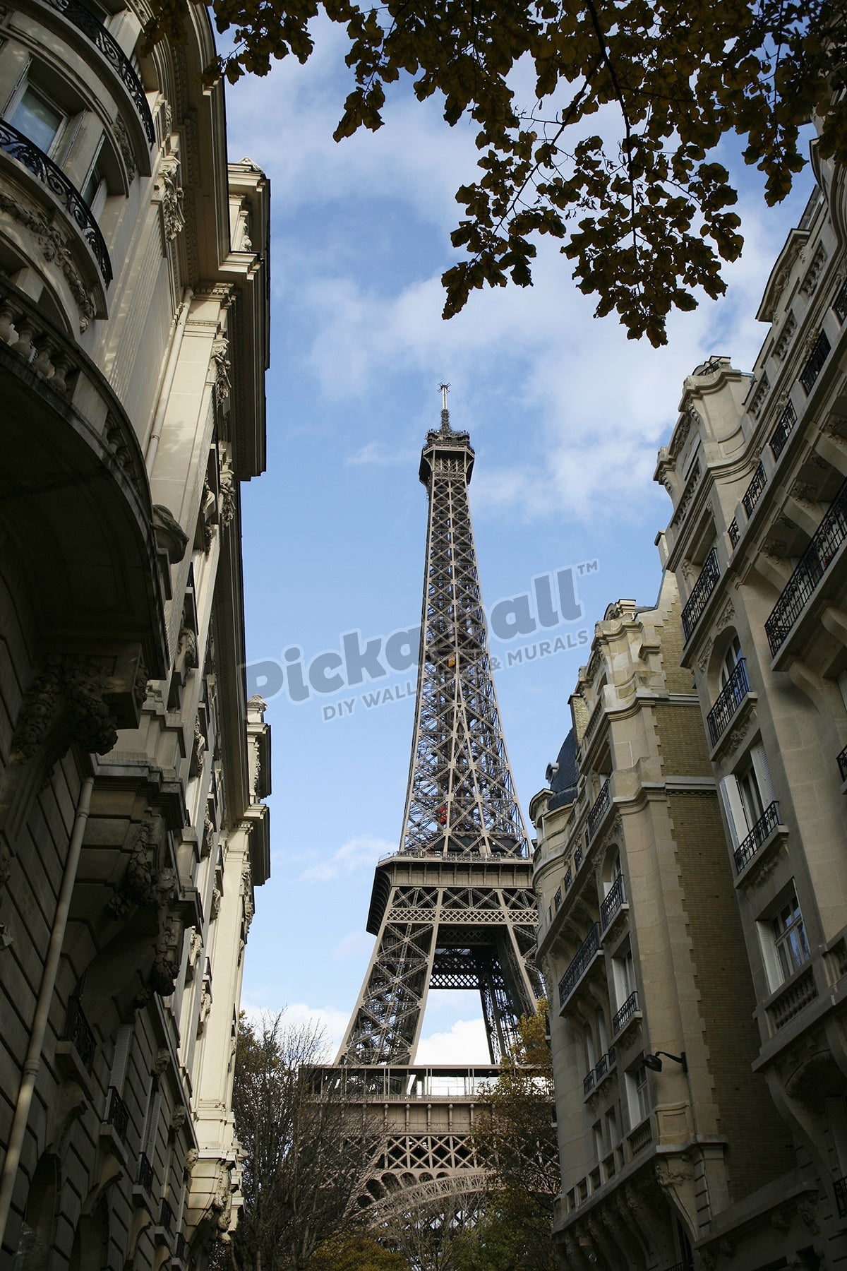 Eiffel Tower between residential buildings, Paris
