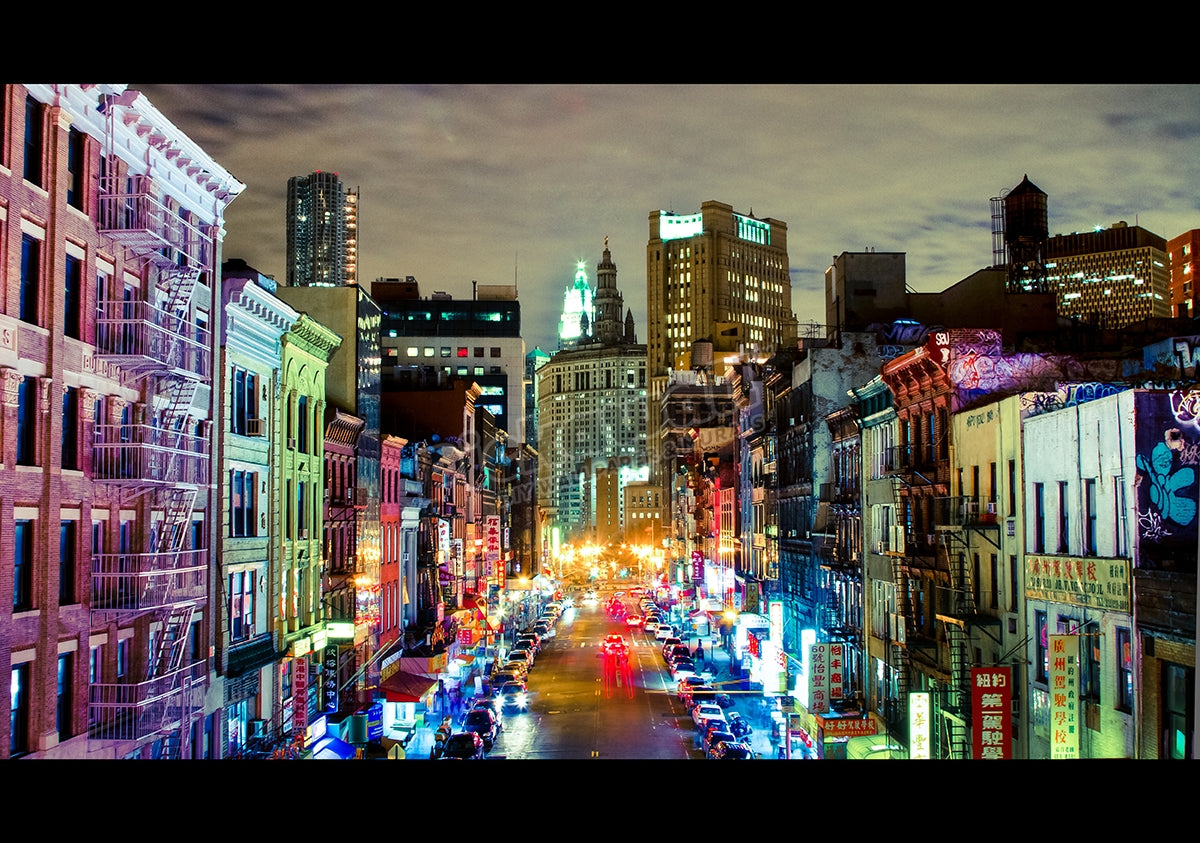Urban rainbow, East Broadway at night