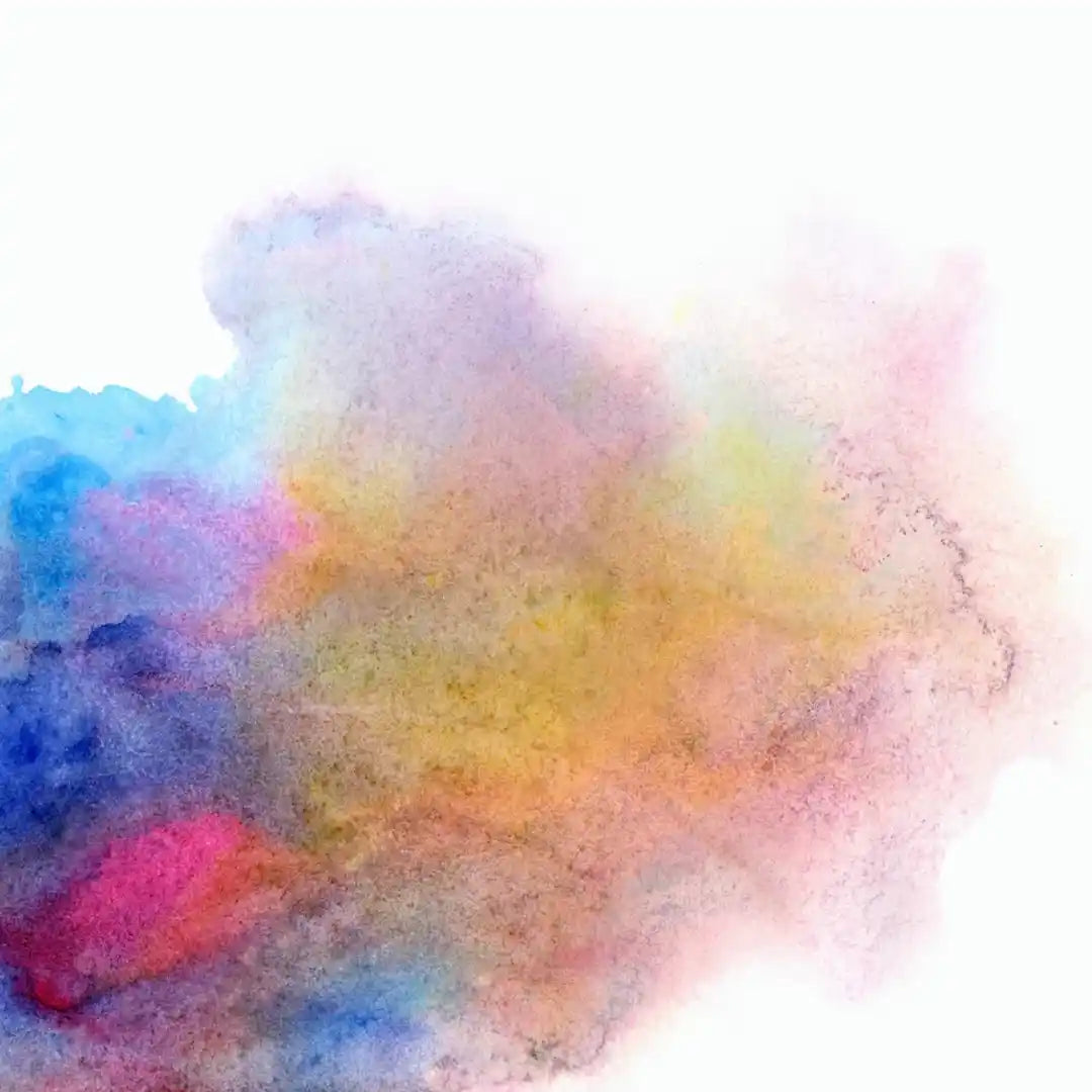 Abstract watercolour background blending soft shades of blue, purple, pink, yellow and orange