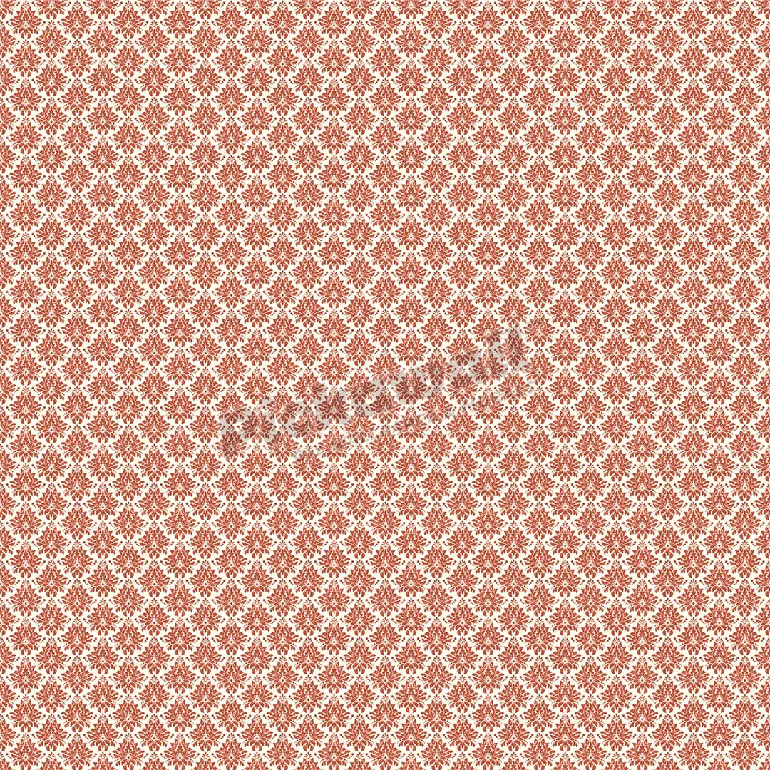 Repeating burnt-orange damask pattern on a cream background