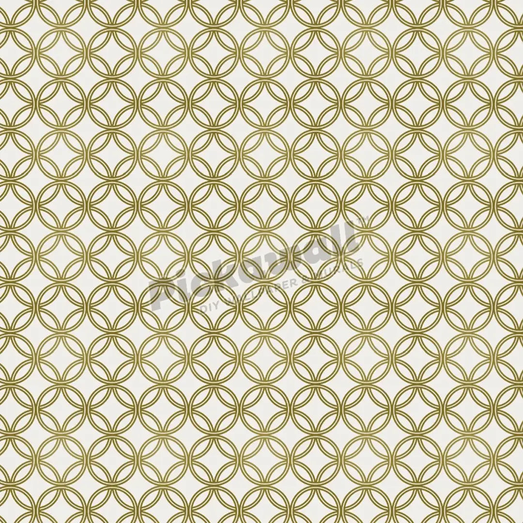 A repeating geometric pattern of interlocking gold circles on a warm off-white background, with a faint central watermark.
