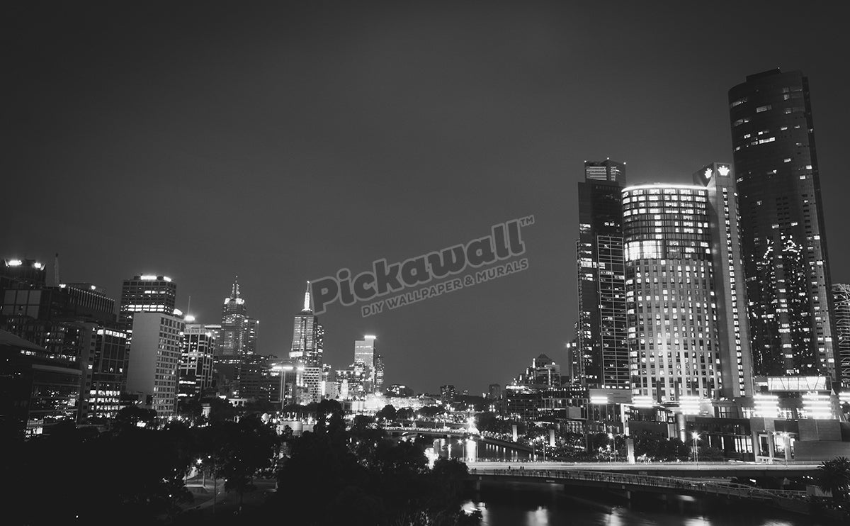 Melbourne City Skyline Black and White