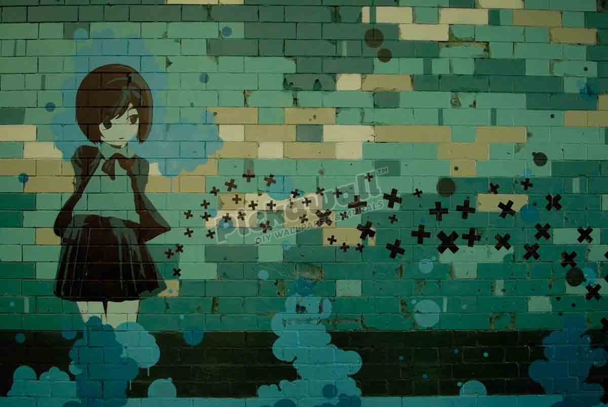 Graffiti of a girl sprayed on the wall of a tunnel in London