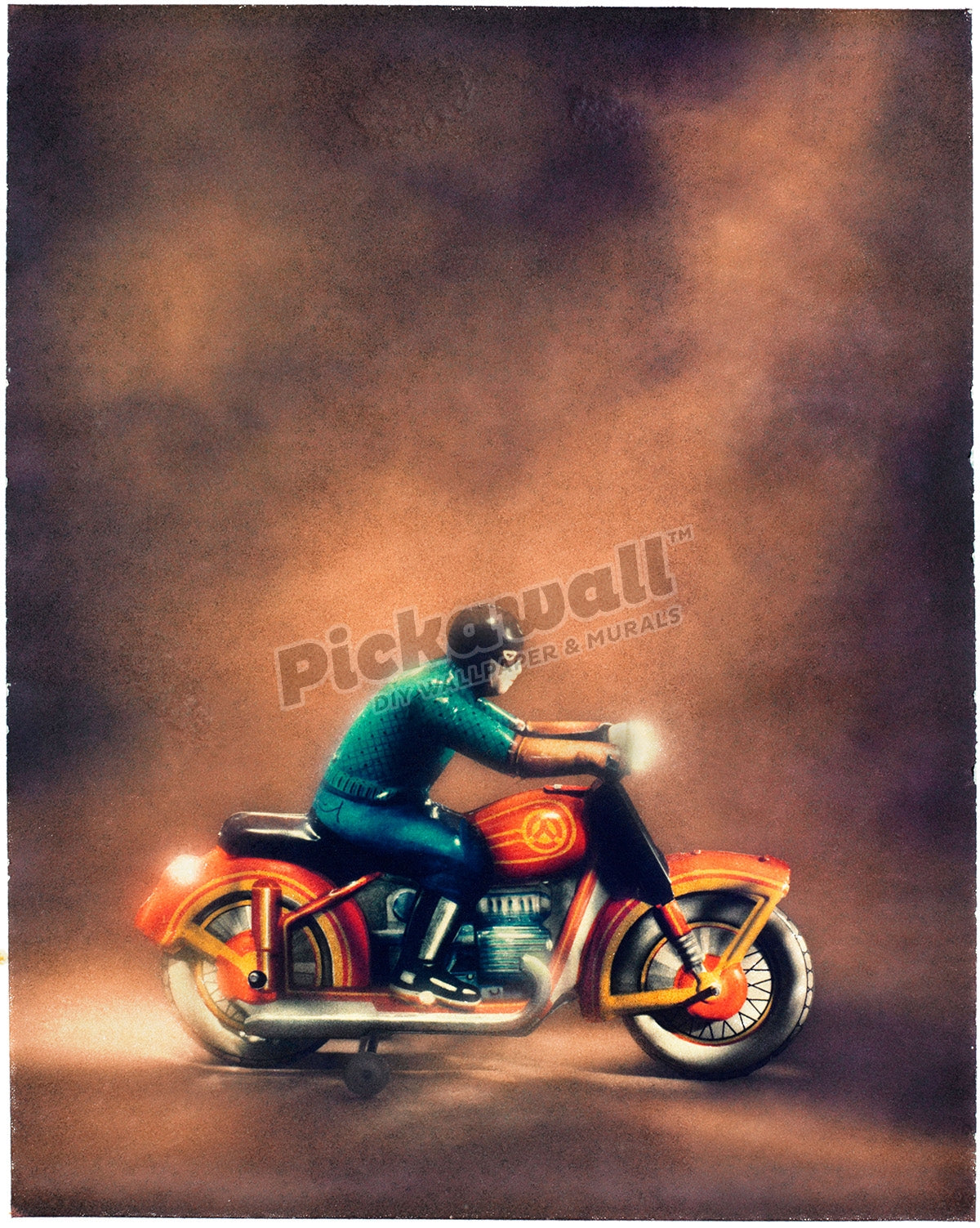 old tin toy motorcycle with rider