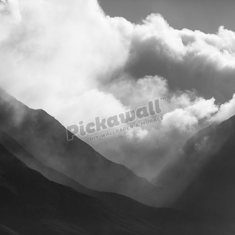 Black and white image over scenic mountains. - Pickawall