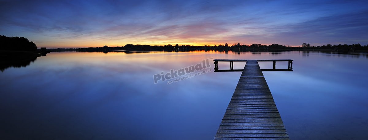 Calm Lake with Boardwalk Dock at Sunset - Pickawall