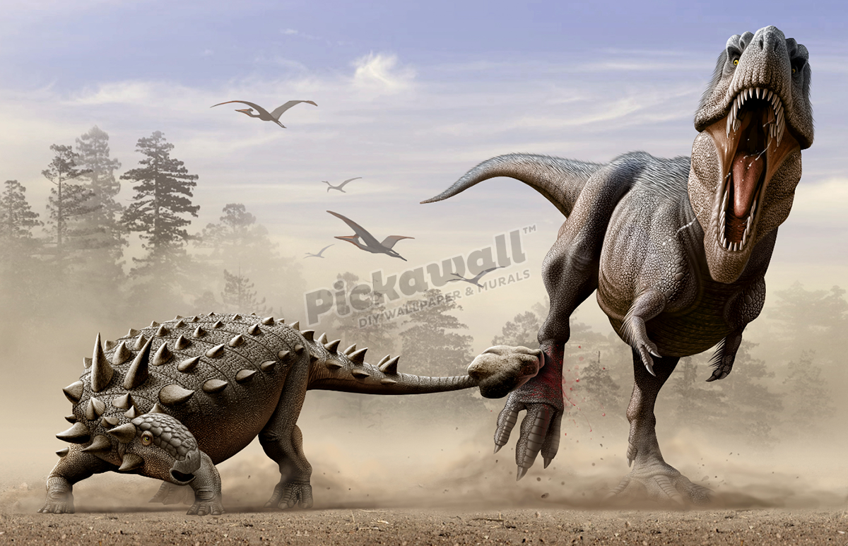 Euoplocephalus hits T-Rex's foot