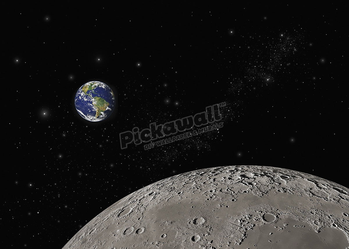 Earth and moon in space