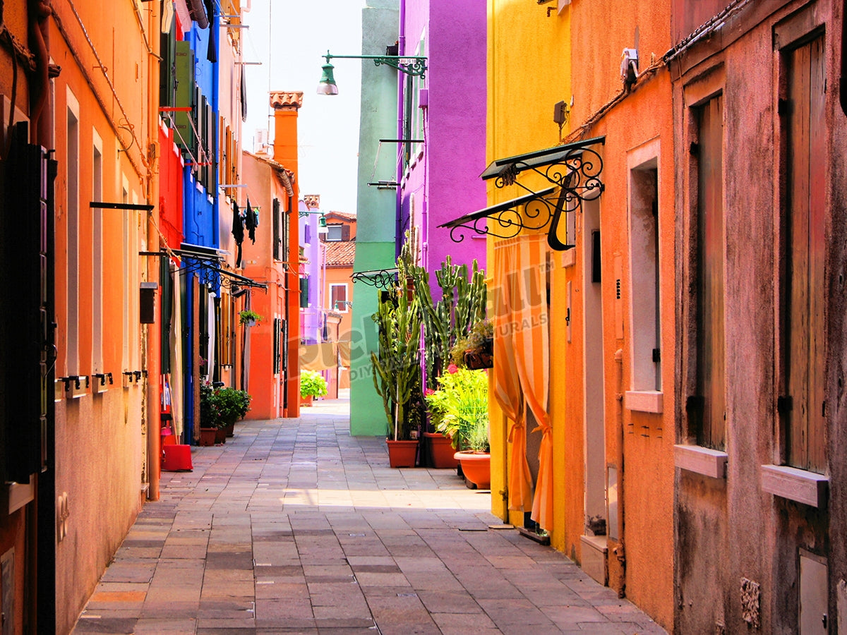 Colourful street in Burano near Venice