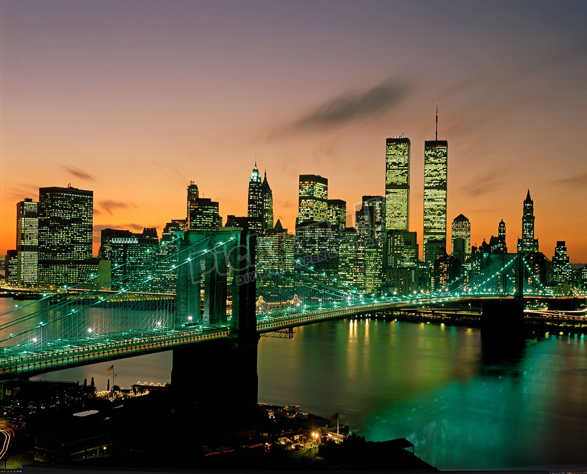 New York City and Brooklyn Bridge at night