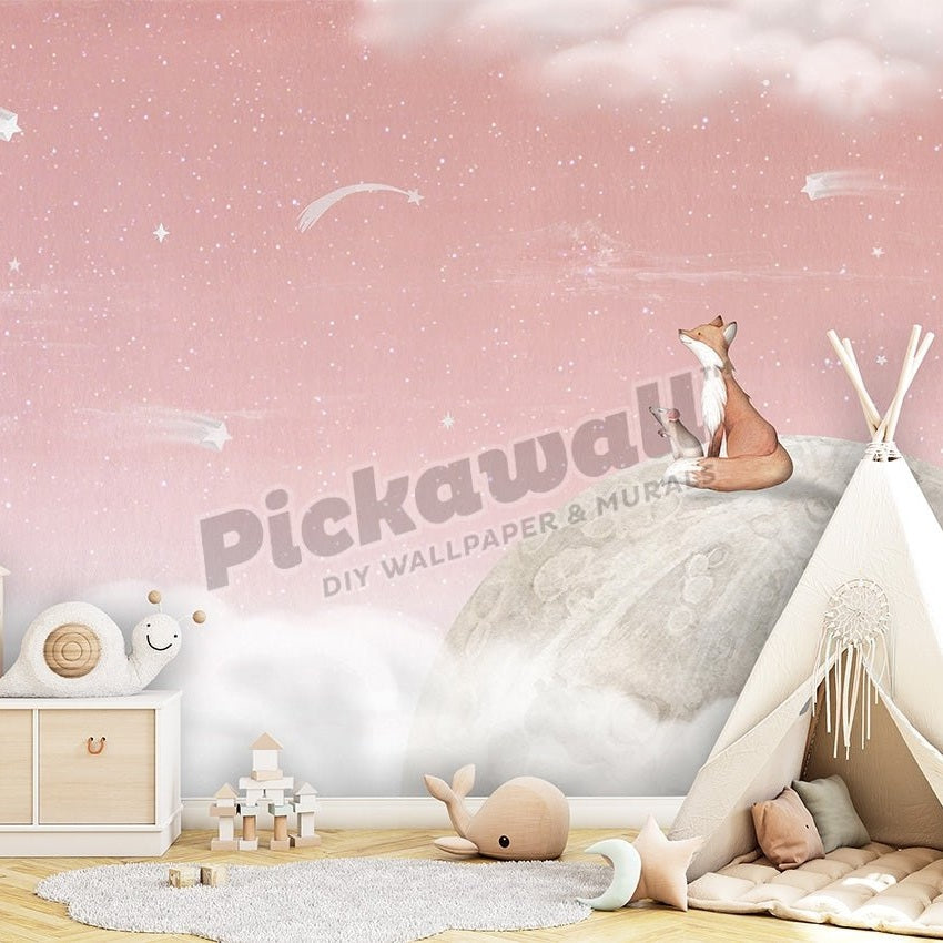 Fox and the Moon Pink by Oliver Robins - Pickawall