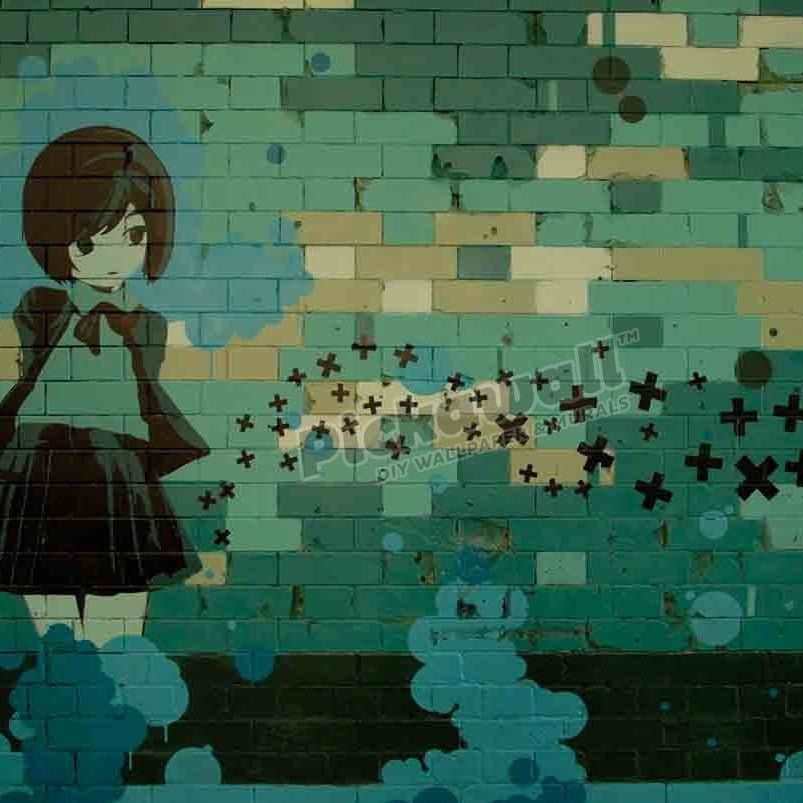 Graffiti of a girl sprayed on the wall of a tunnel in London - Pickawall