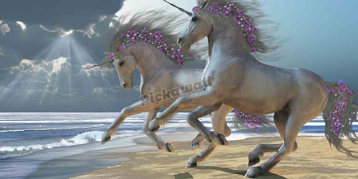 Kids girls - White unicorns - Pickawall