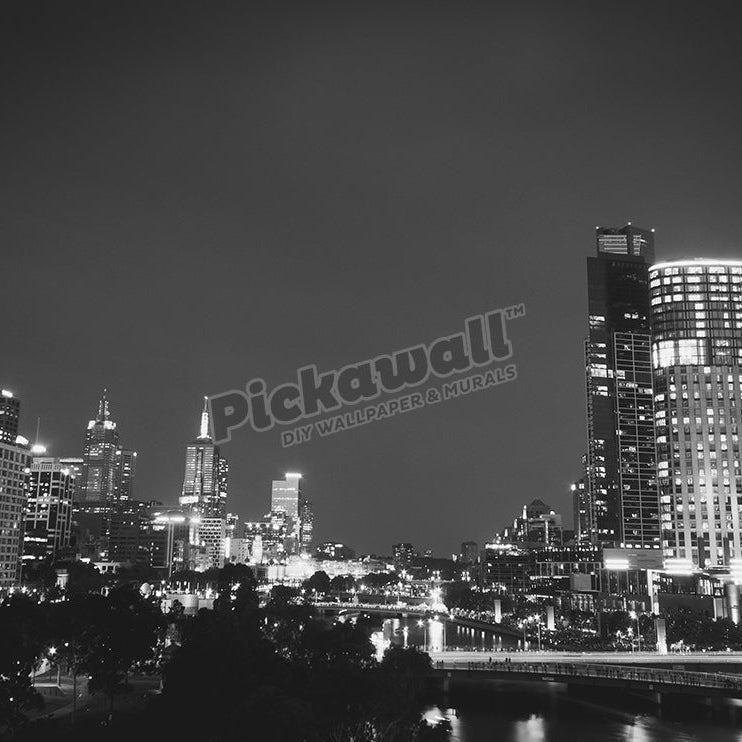 Melbourne City Skyline Black and White - Pickawall