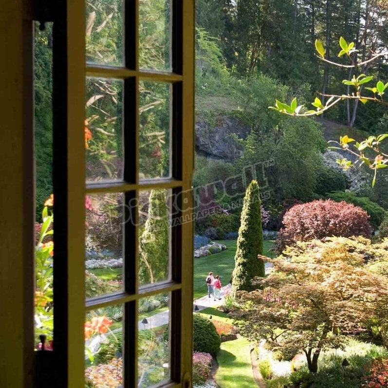open window overlooking a lush garden - Pickawall