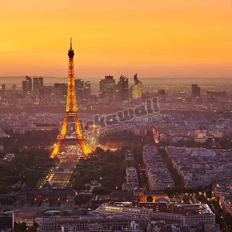 Paris skyline at sunset with the Eiffel Tower and La Defence, Paris, France, Europe - Pickawall