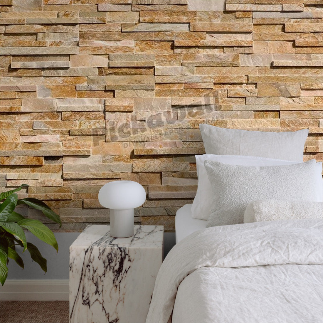Layered Modern Stone' wallpaper in a bedroom - Pickawall
