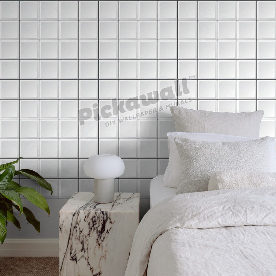 Square Shape Tile pattern wallpaper in a bedroom - Pickawall