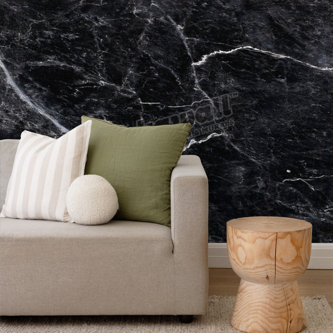 Black Marble texture wallpaper in a living room - Pickawall