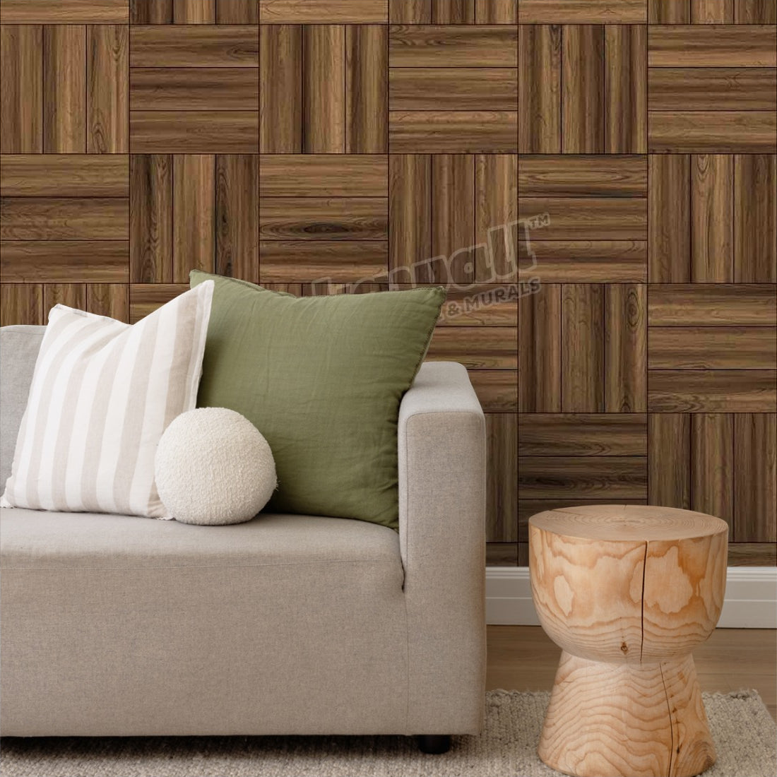 parquet floor wallpaper in a living room - Pickawall