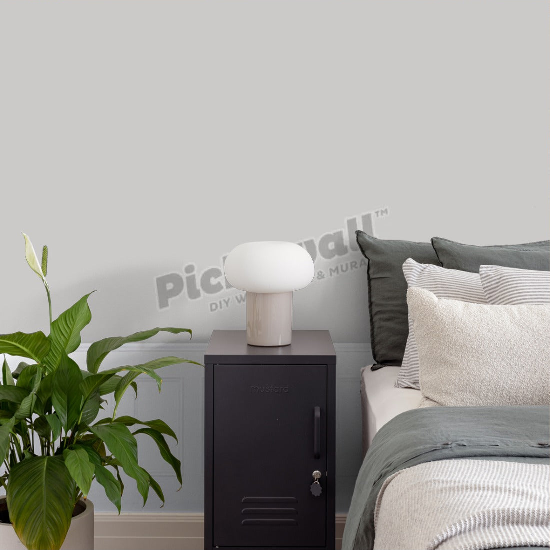 Grey and white dado panelling wallpaper in a bedroom - Pickawall