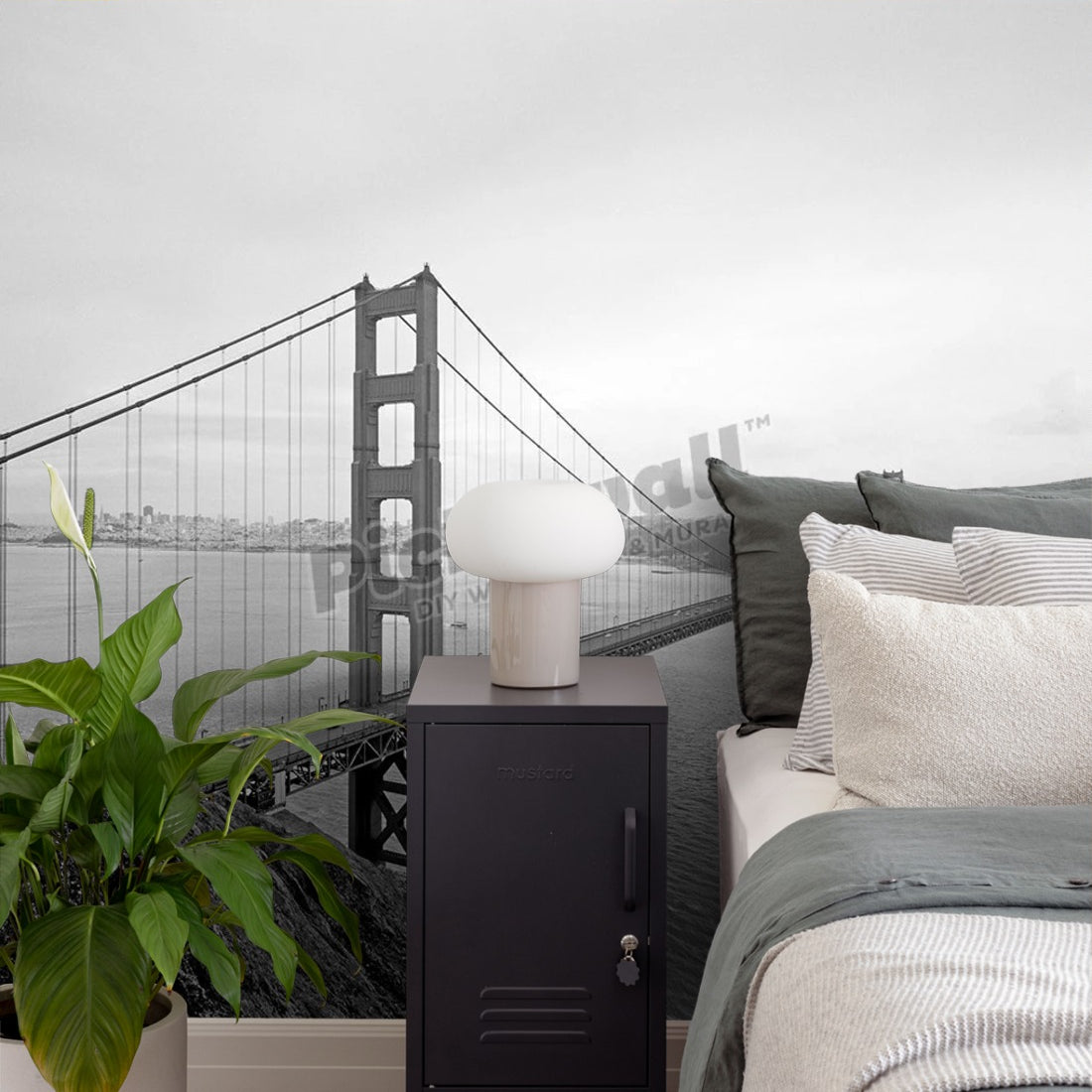 Suspension bridge wallpaper in a bedroom - Pickawall