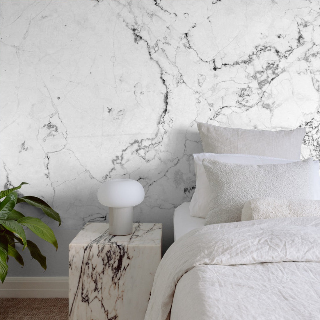 White Marble wallpaper in a bedroom - Pickawall