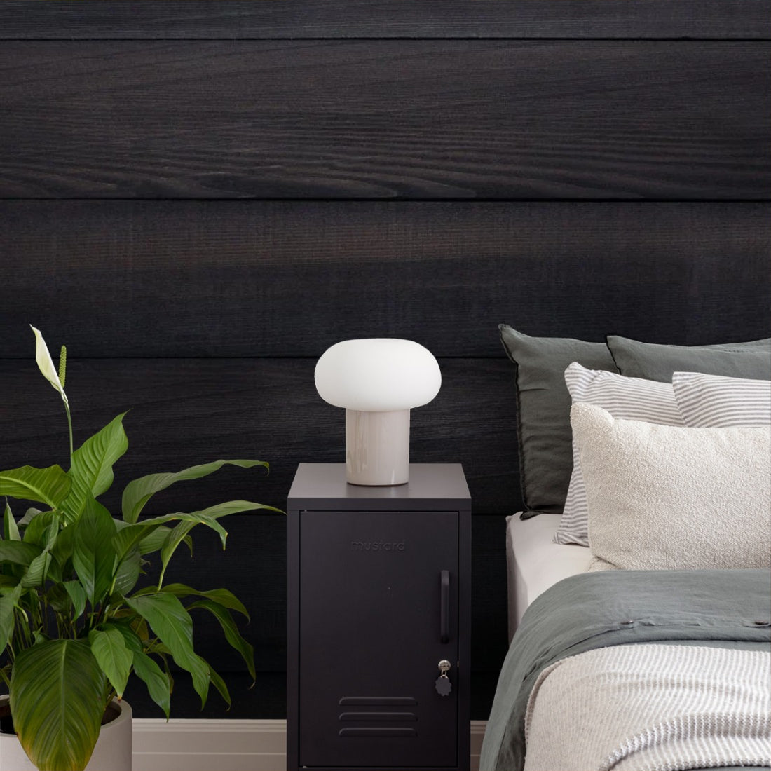 Black Wood Panel wallpaper in a bedroom - Pickawall