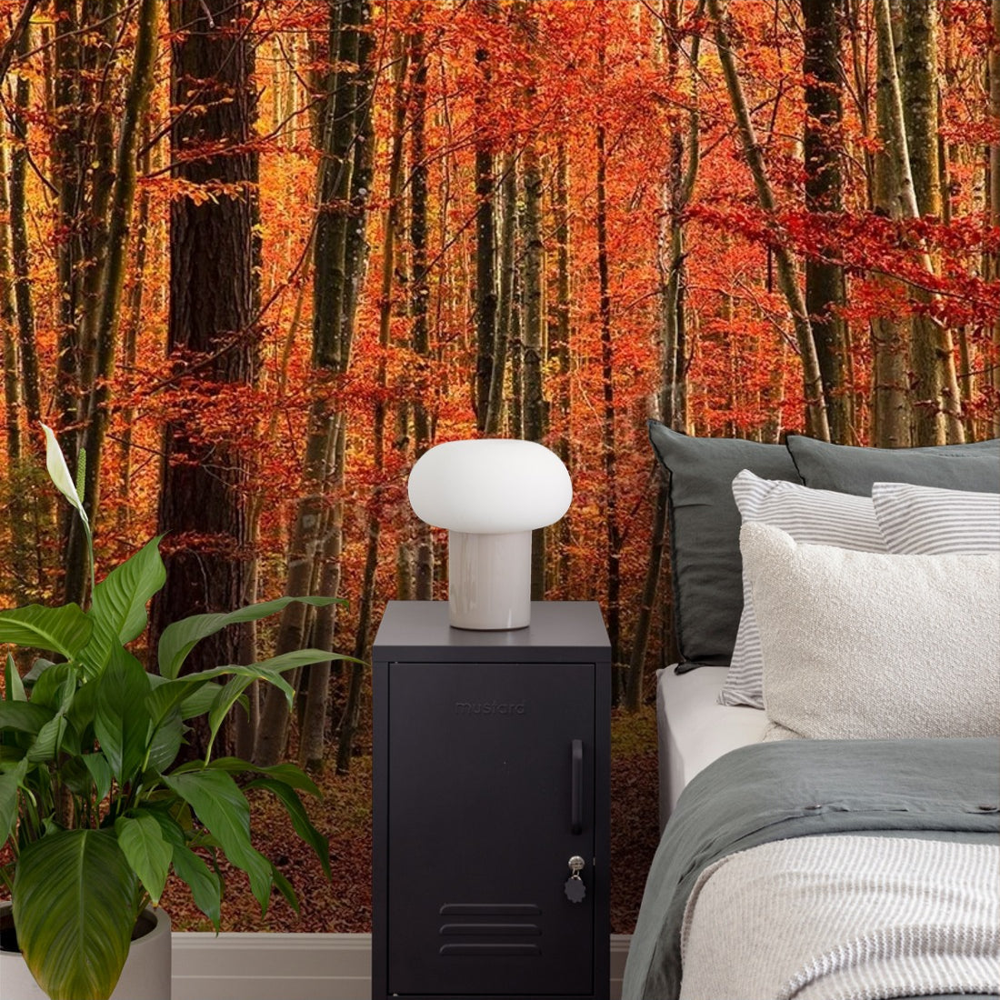 Red forest' wallpaper in a bedroom - Pickawall