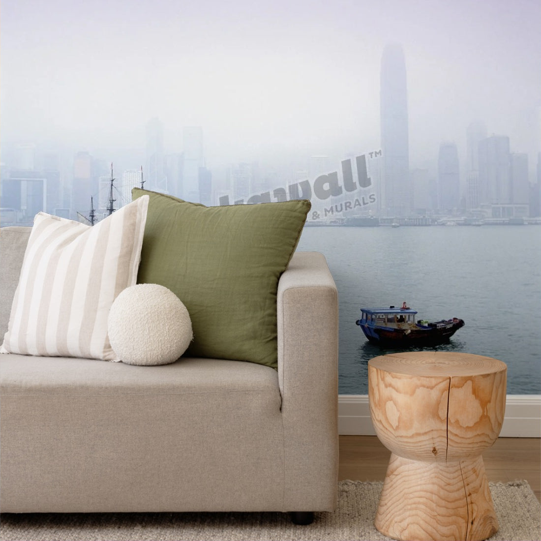 Harbor view, Hong Kong, China wallpaper in a living room - Pickawall