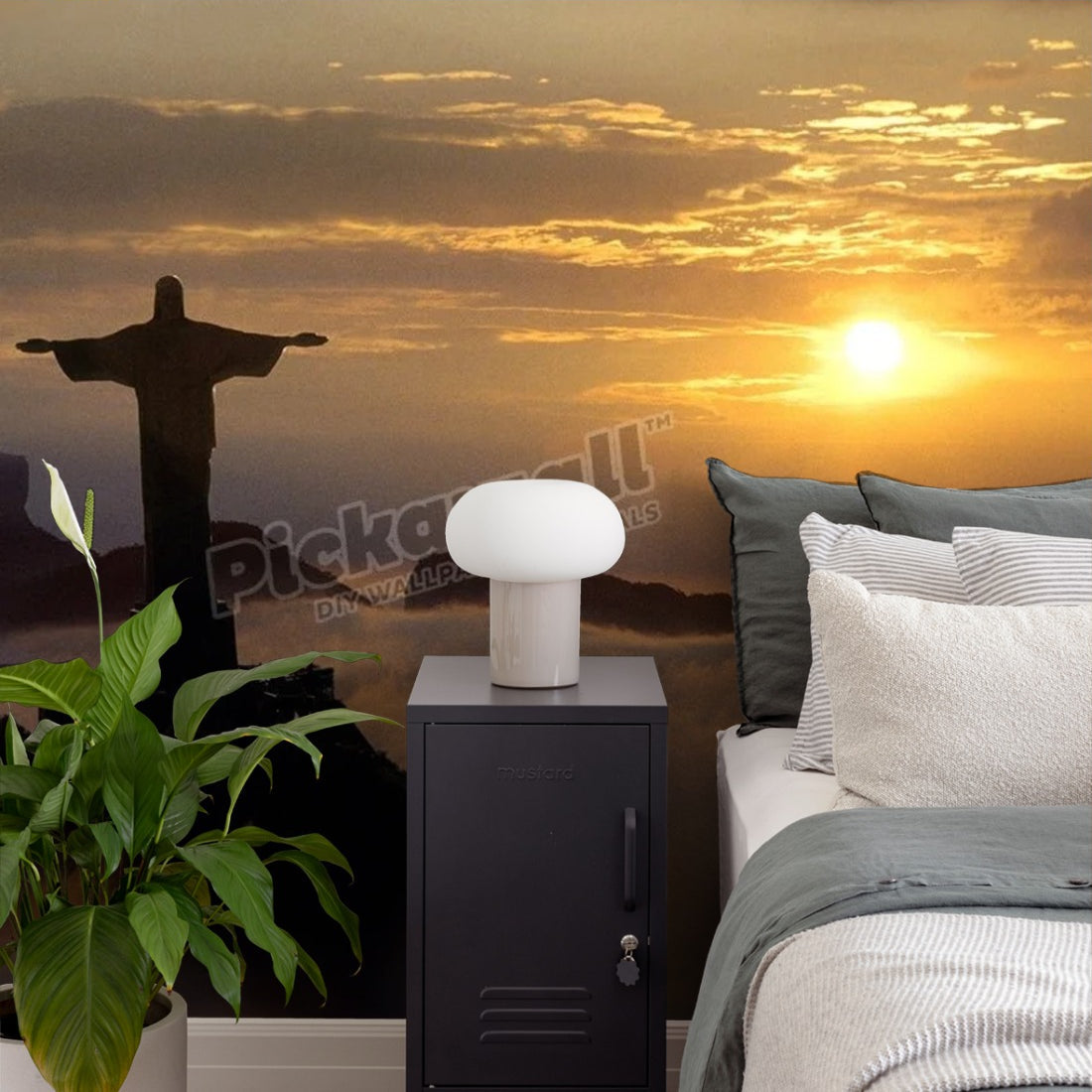 Corcovado statue dusk, Brazil wallpaper in a bedroom - Pickawall