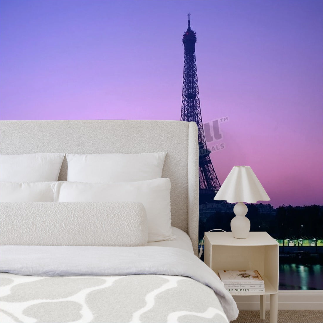 Eiffel Tower & The Seine River wallpaper in a bedroom - Pickawall