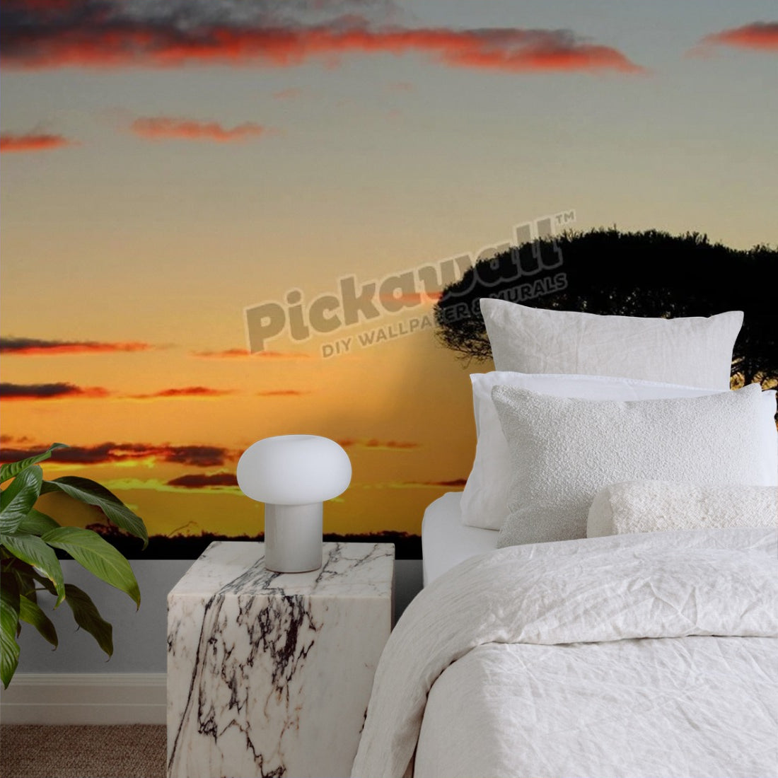 Acacia tree in sunset on Nullarbor wallpaper in a bedroom - Pickawall