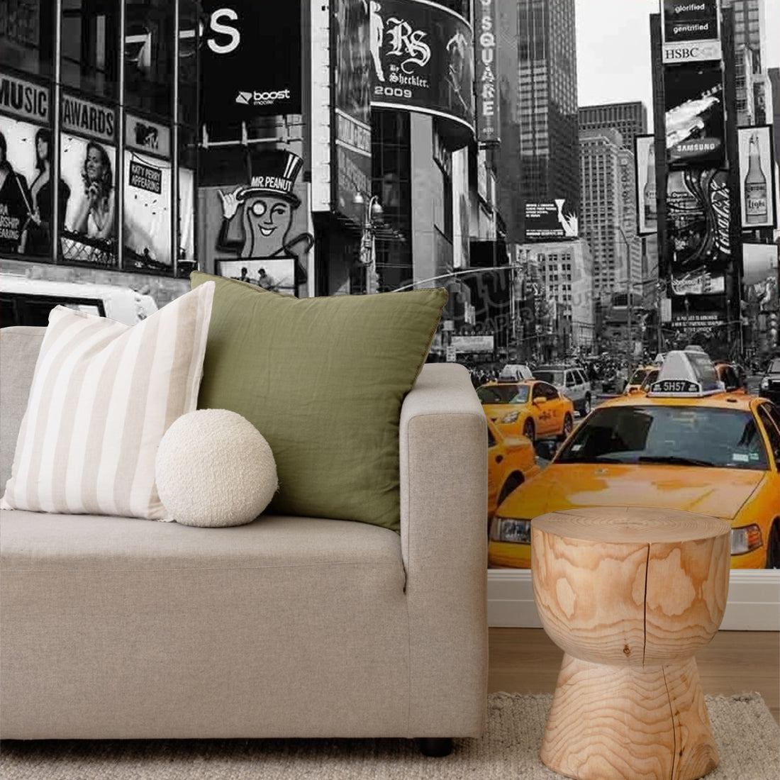 Taxi Traffic wallpaper in a living room - Pickawall