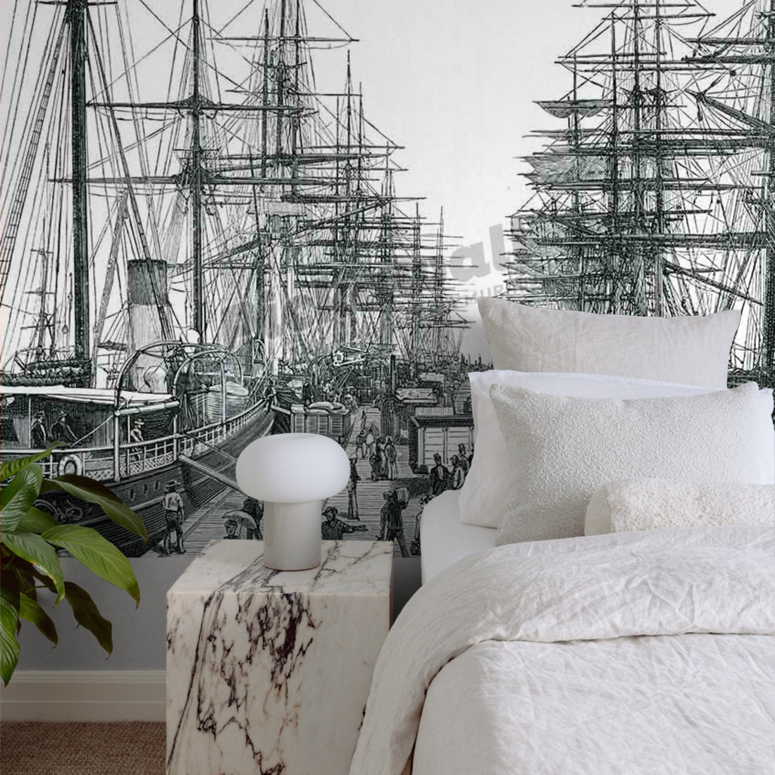 Railway Pier in Melbourne 1886 wallpaper in a bedroom - Pickawall