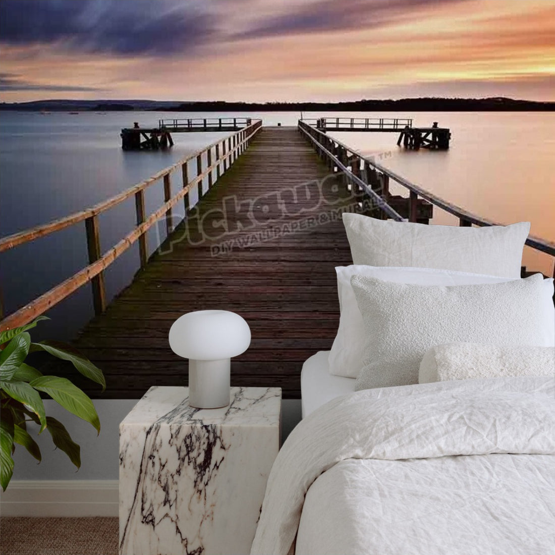 Lake Pier wallpaper in a bedroom - Pickawall
